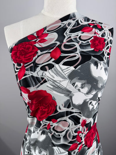 Printed Lycra - Crimson Blooms - 152cm