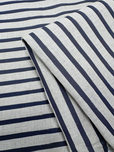 Safari print on navy pure linen, lightweight Italian linen fabric