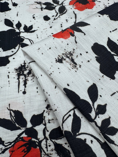 Ink Floral printed linen blend fabric