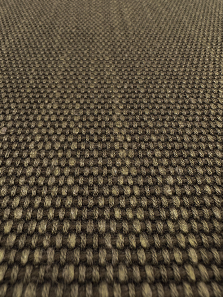 Close-up of Grid Upholstery - Yari 014 (147cm) by Super Cheap Fabrics: a heavyweight, durable fabric with earthy brown and beige tones, grid-like pattern, and thick woven threads—perfect for upholstery projects needing depth and strength.