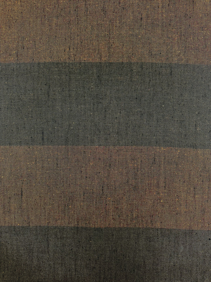Super Cheap Fabrics’ Linen Viscose - Rustline Canvas (145cm) is a heavyweight linen blend with wide horizontal brown and gray stripes, ideal for upholstery and creating a rustic, natural aesthetic.